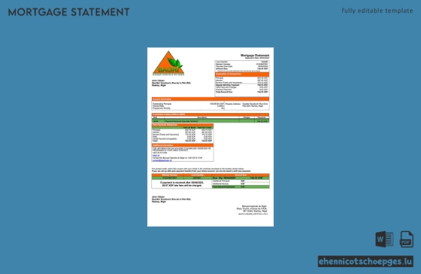 Hypothekenabrechnung der Landwirtschaftsbank von Niger (Beispielvorschau in Word und PDF)